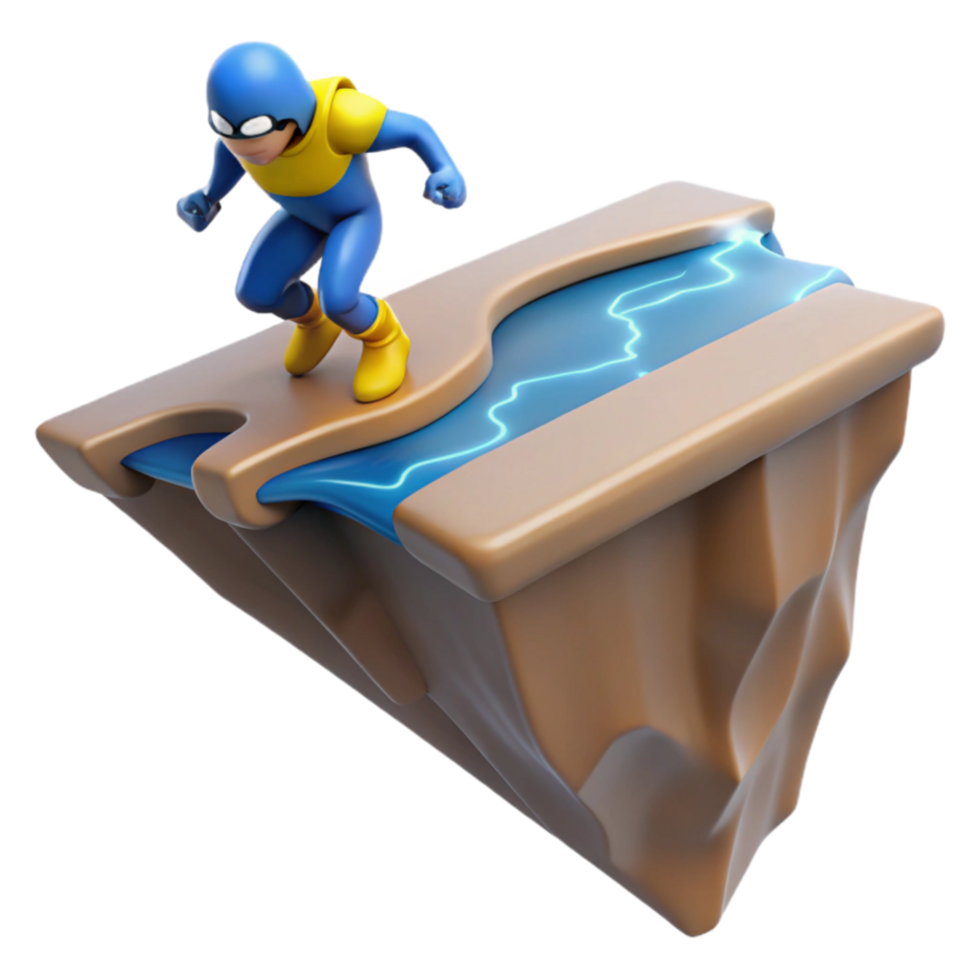 Superhero on Clifftop 3D Render of Action Figure png
