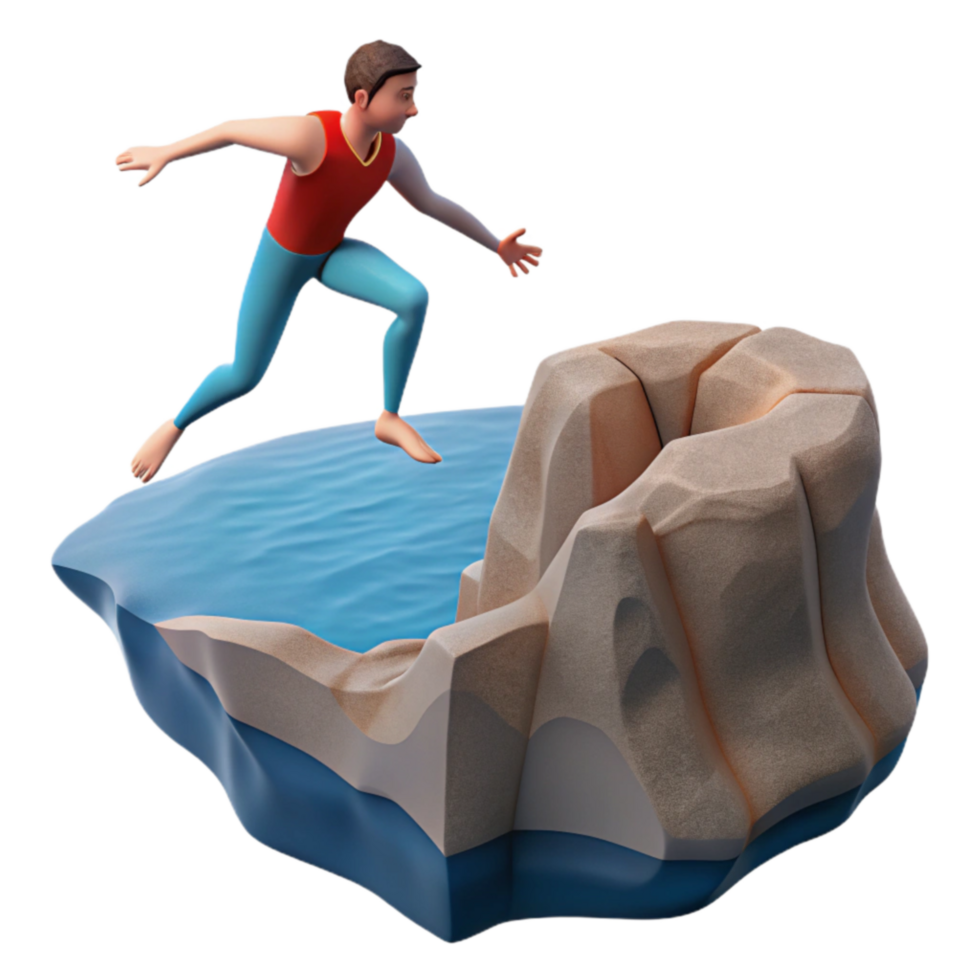 Person Leaping from Rock into Water A 3D Render png