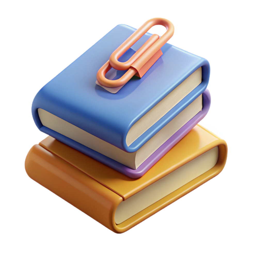 Stack of Books with Paperclip Organization and Learning png