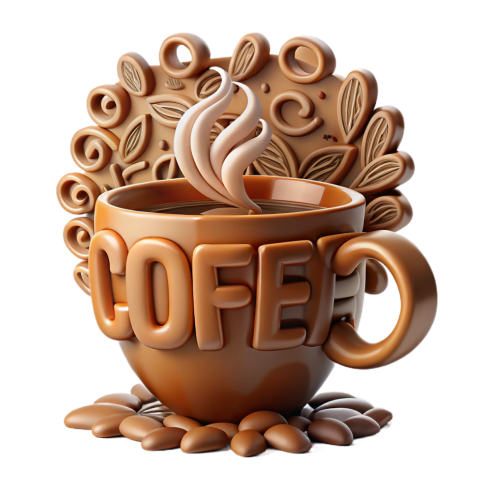 Coffee Mug Design 3D Render of Coffee Beans and Coffee Cup png