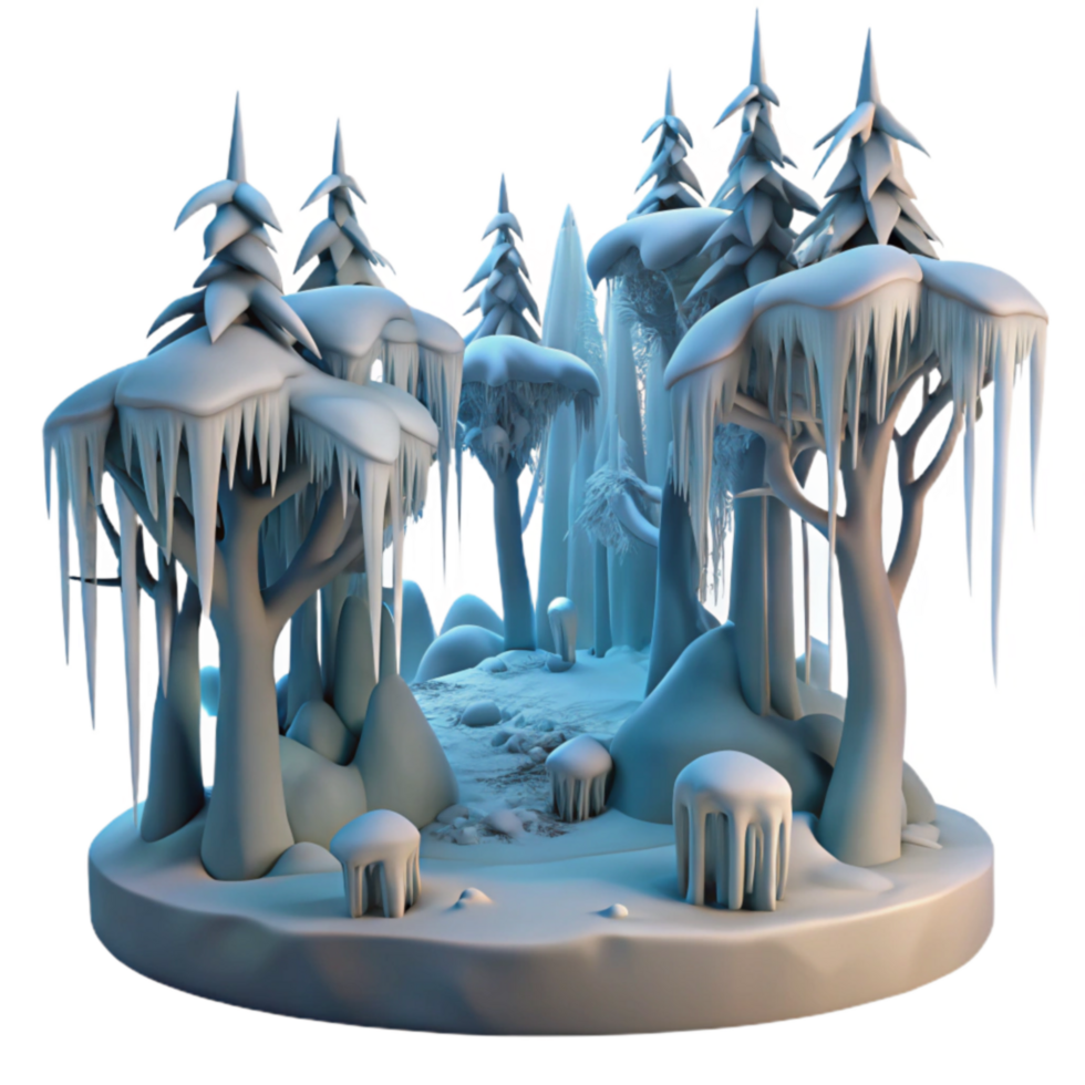 Enchanted Winter Forest Icy Trees, Snowy Landscape, 3D Render png