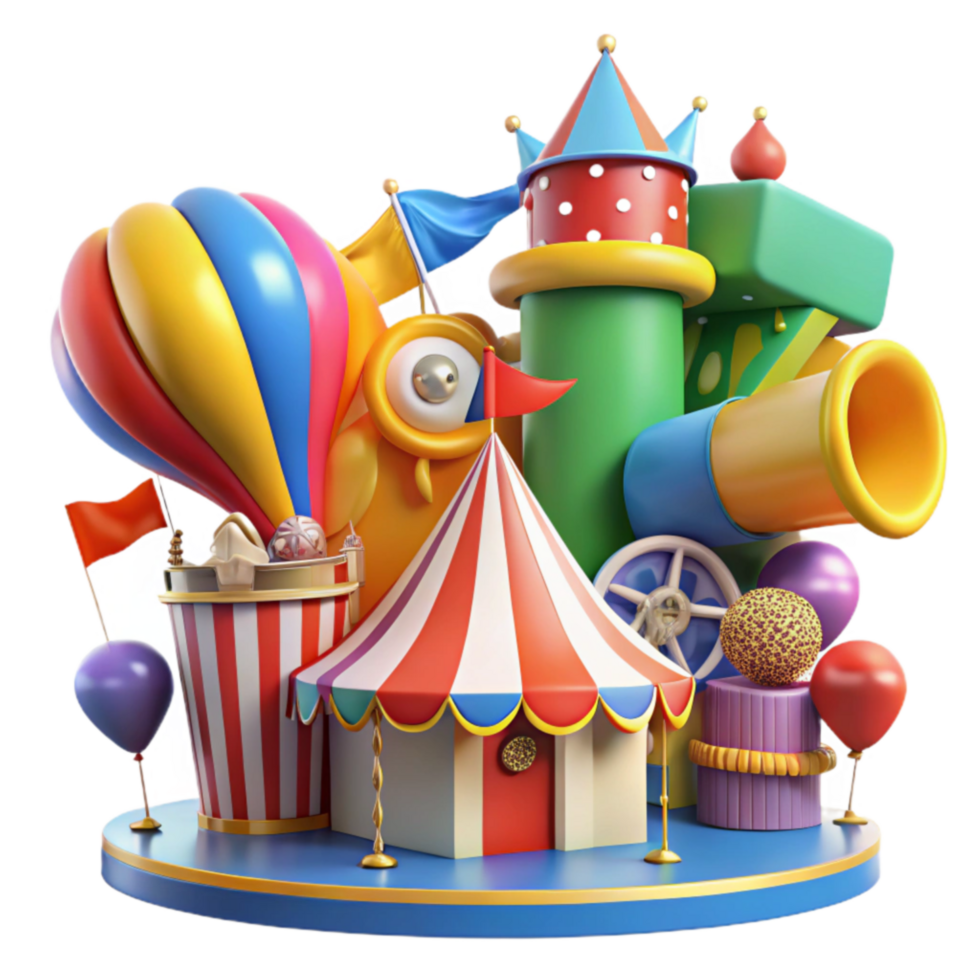 Whimsical Carnival Fun Circus Tent, Hot Air Balloon, and Playful Games png