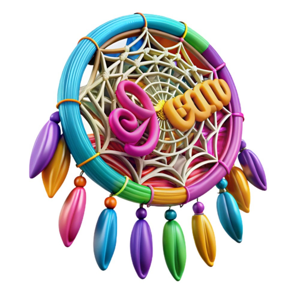Colorful Dreamcatcher 3D Render of Whimsical Design png