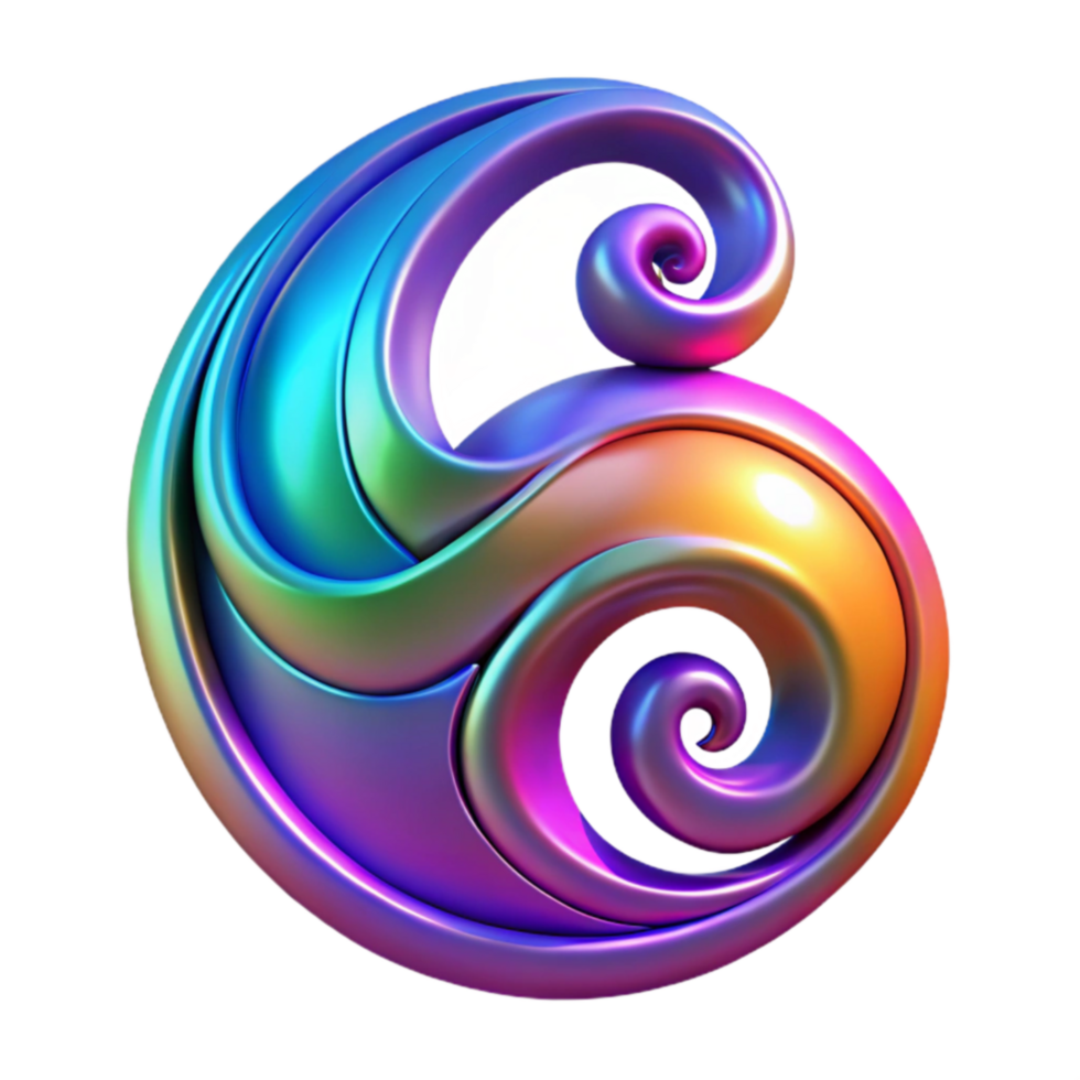 Abstract 3D iridescent spiral art, colorful swirls png