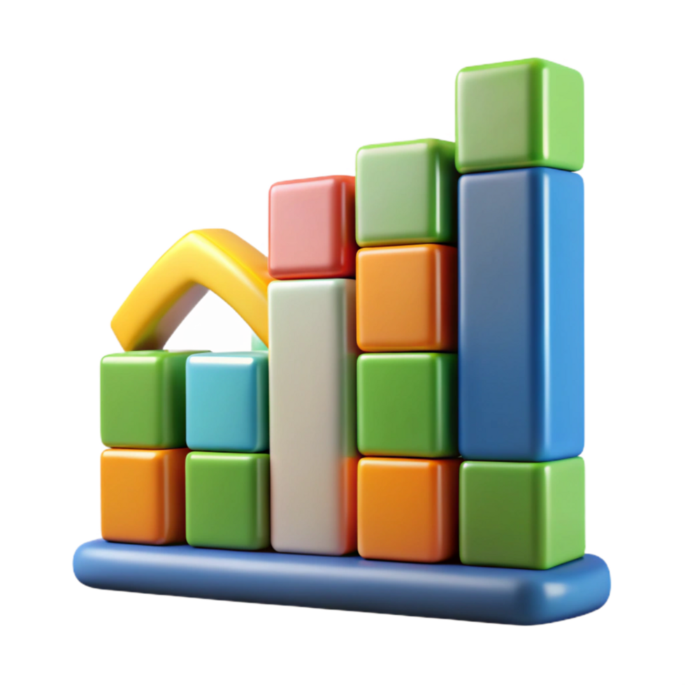 Colorful 3D Block Chart Upward Trend Visualization png