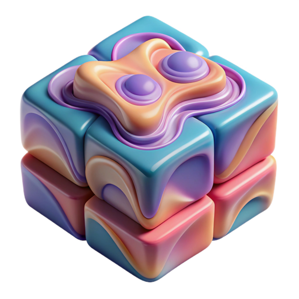 Abstract 3D Cube with Swirls and Curves png