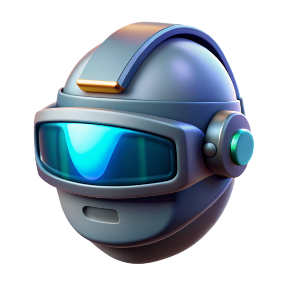 Futuristic Robot Head 3D Render of Cyberpunk Helmet png