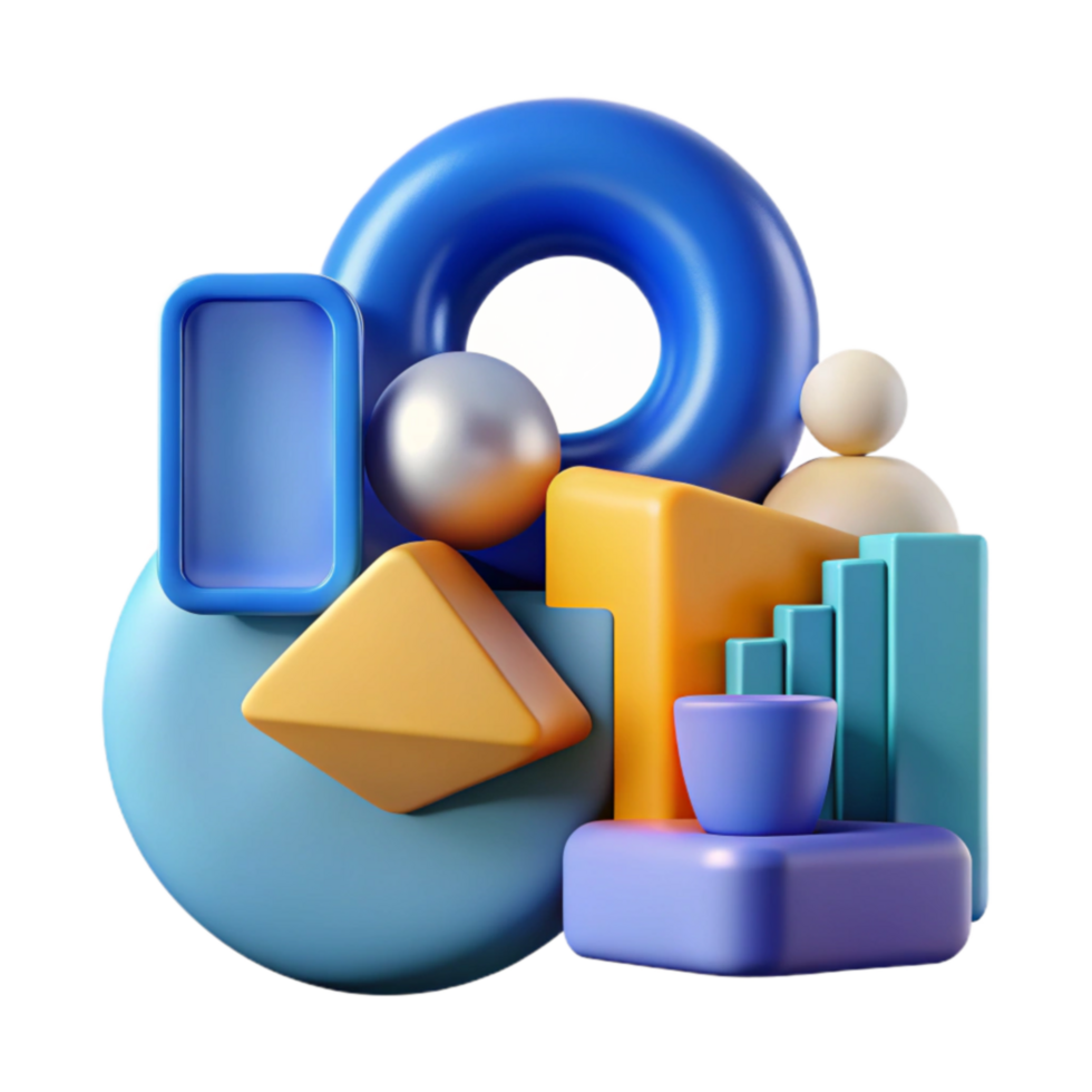 Abstract 3D Shapes Colorful Geometric Composition png