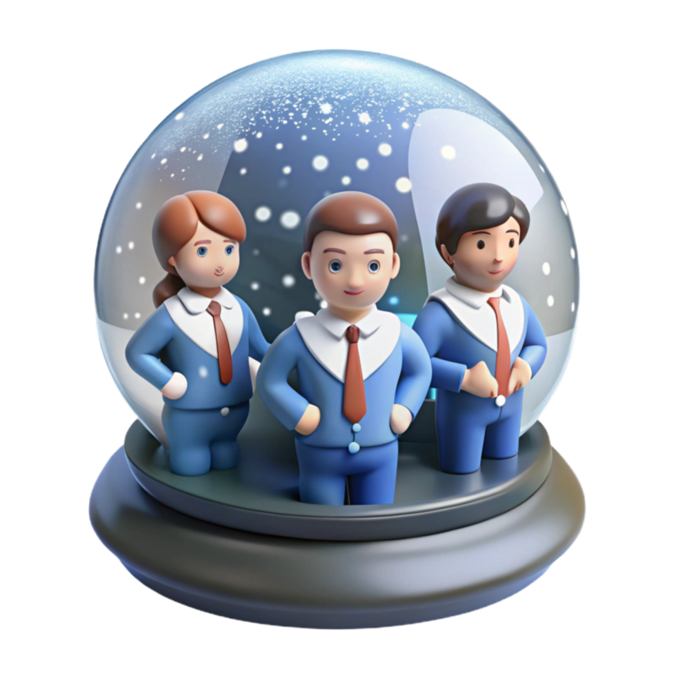 Teamwork in a Winter Wonderland 3D Render of Collaborative Businesspeople png