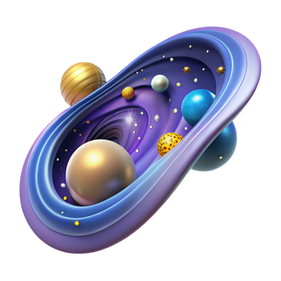 Abstract Cosmic Swirl 3D Render of Planets and Stars png