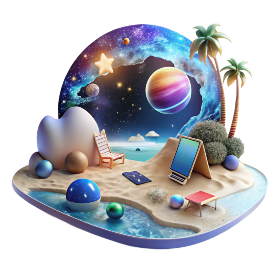 Beach Relaxation A Cosmic Escape with Digital Devices png