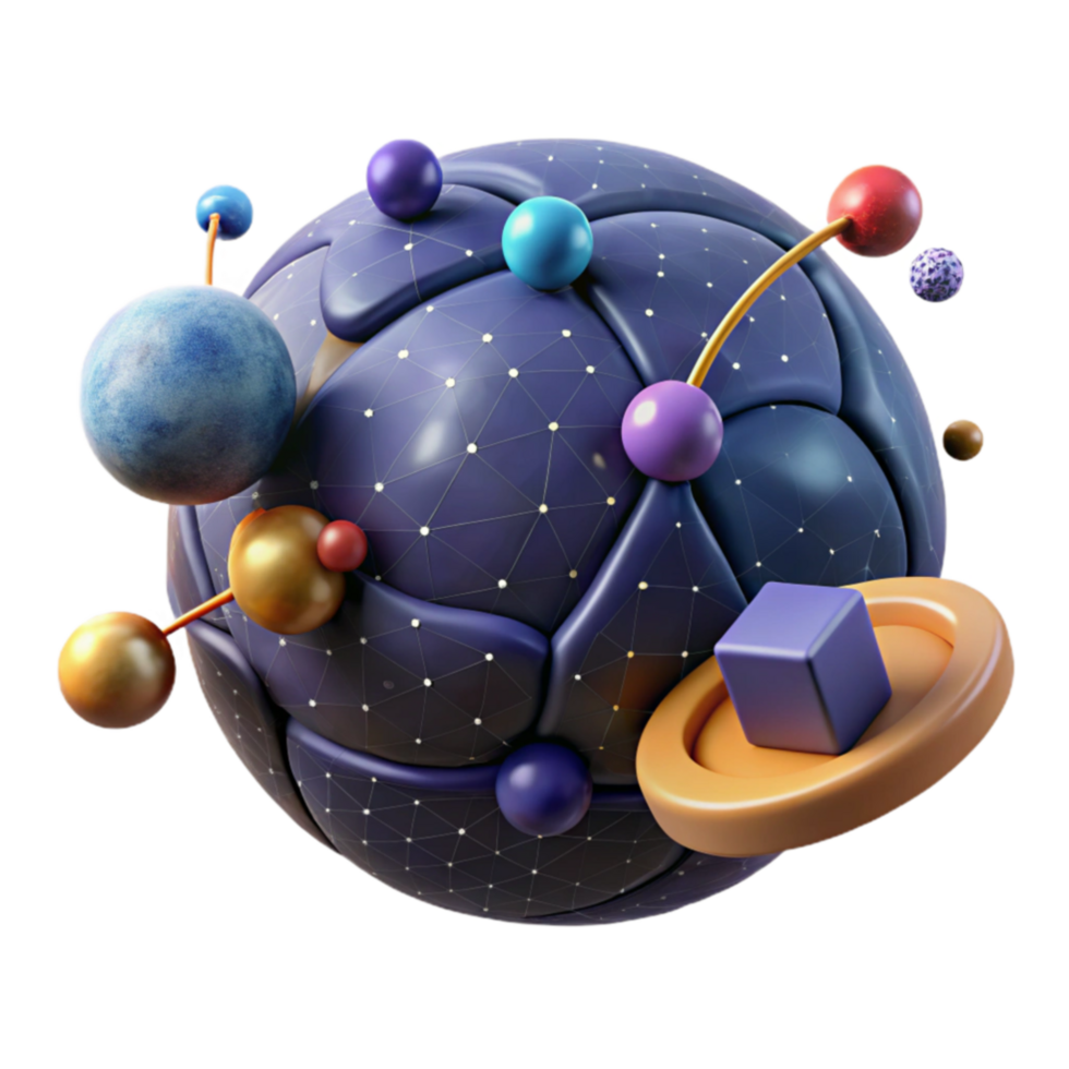 Abstract 3D Sphere with Connected Nodes and Geometric Shapes png