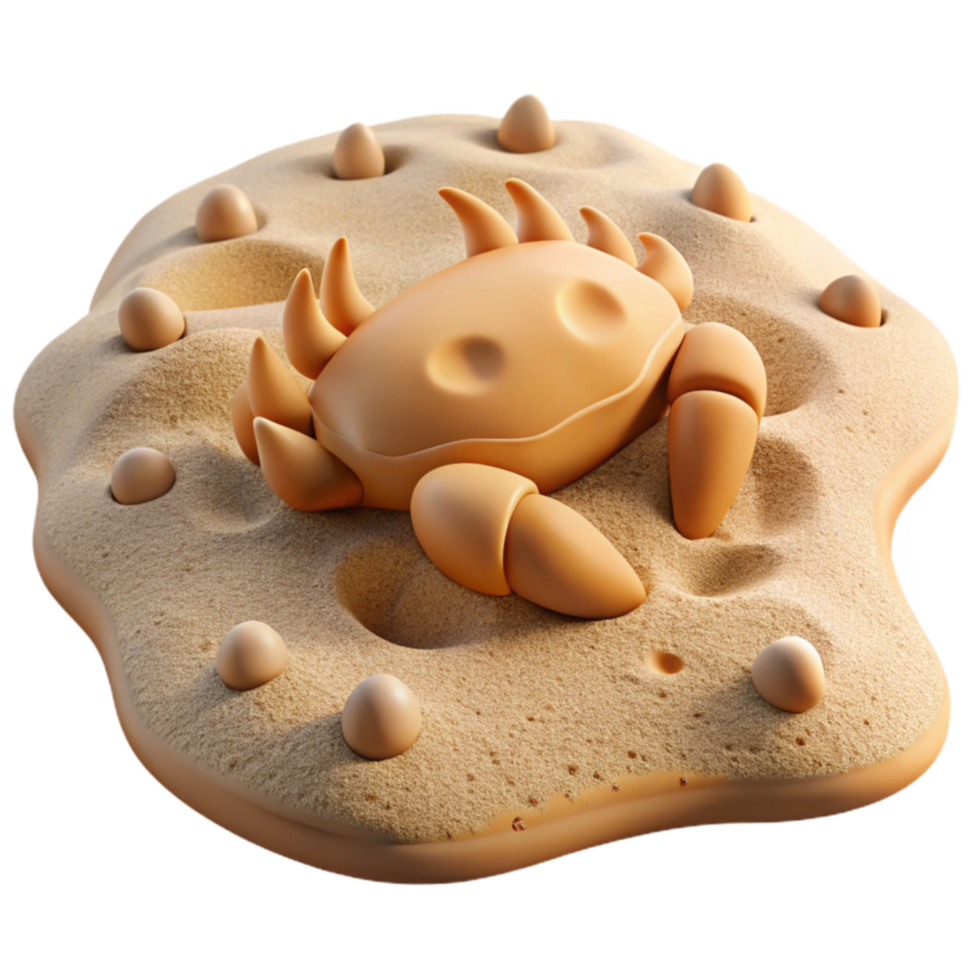Cartoon Crab on Sandy Beach, Summer Fun, 3D Render png