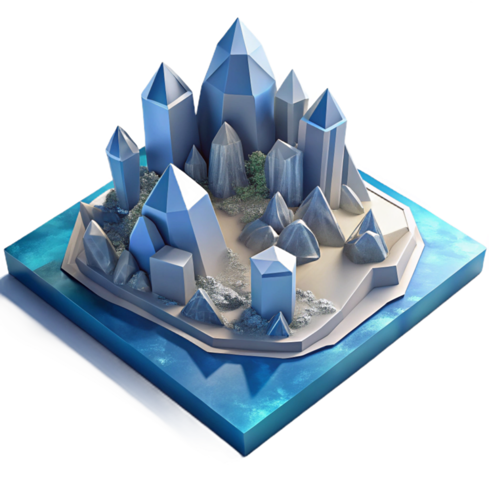Crystalline Island Low Poly 3D Render of a Fantasy Island png