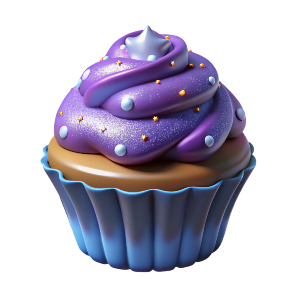 Purple Glitter Cupcake with Star Topping png