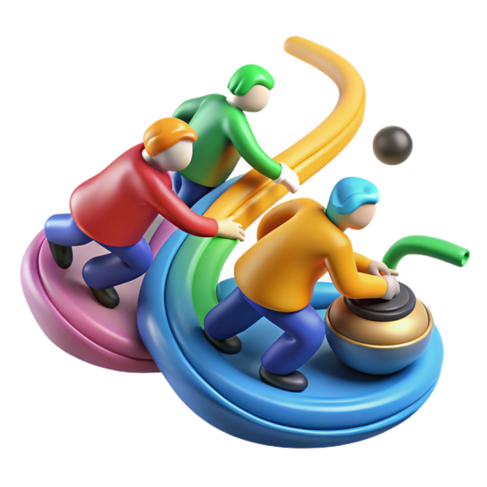 Teamwork Colorful Characters Playing Curling png