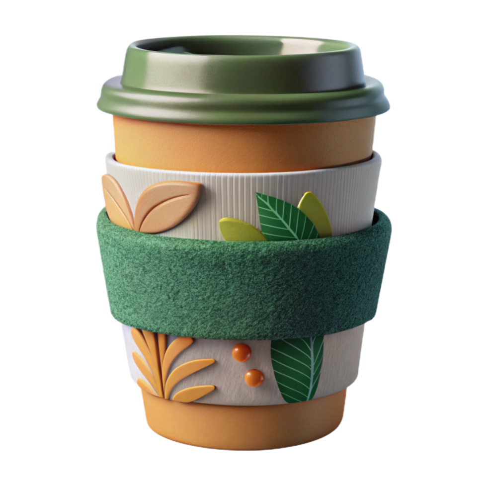 Cozy Autumn Themed Coffee Cup with Leaf Design png