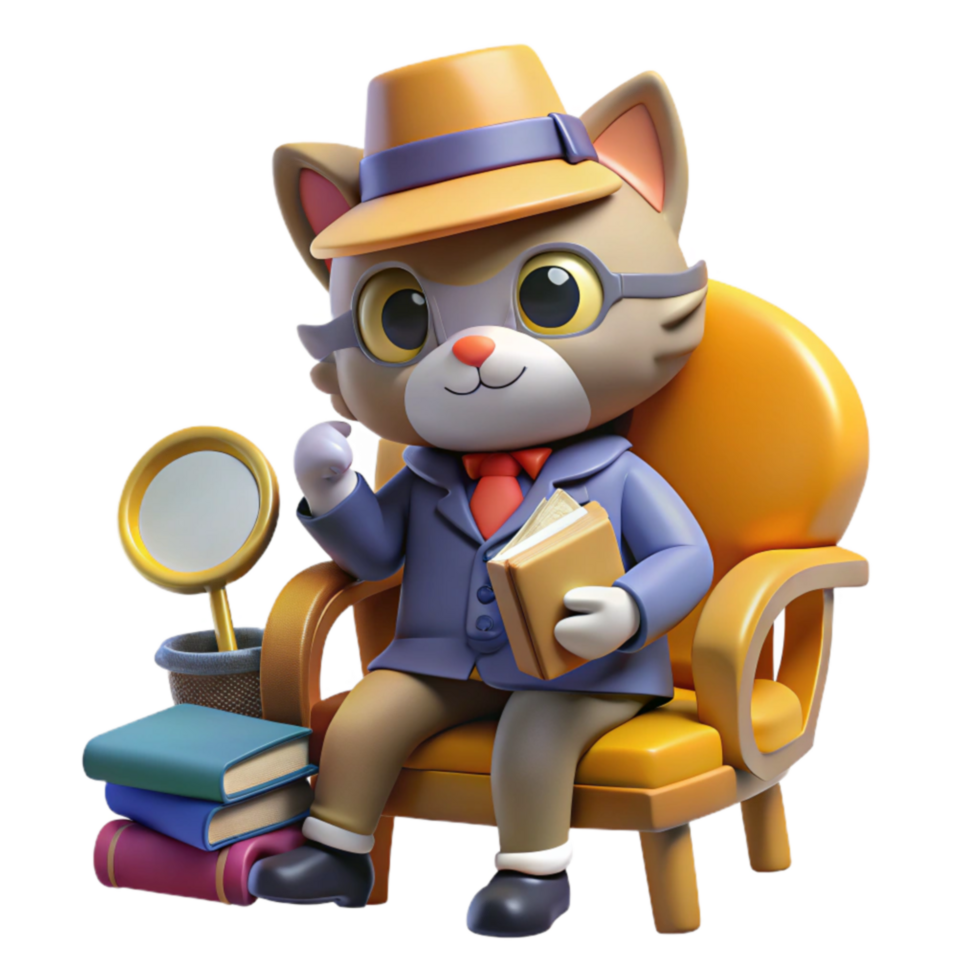 3D Cartoon Cat Detective Cozy Mystery png
