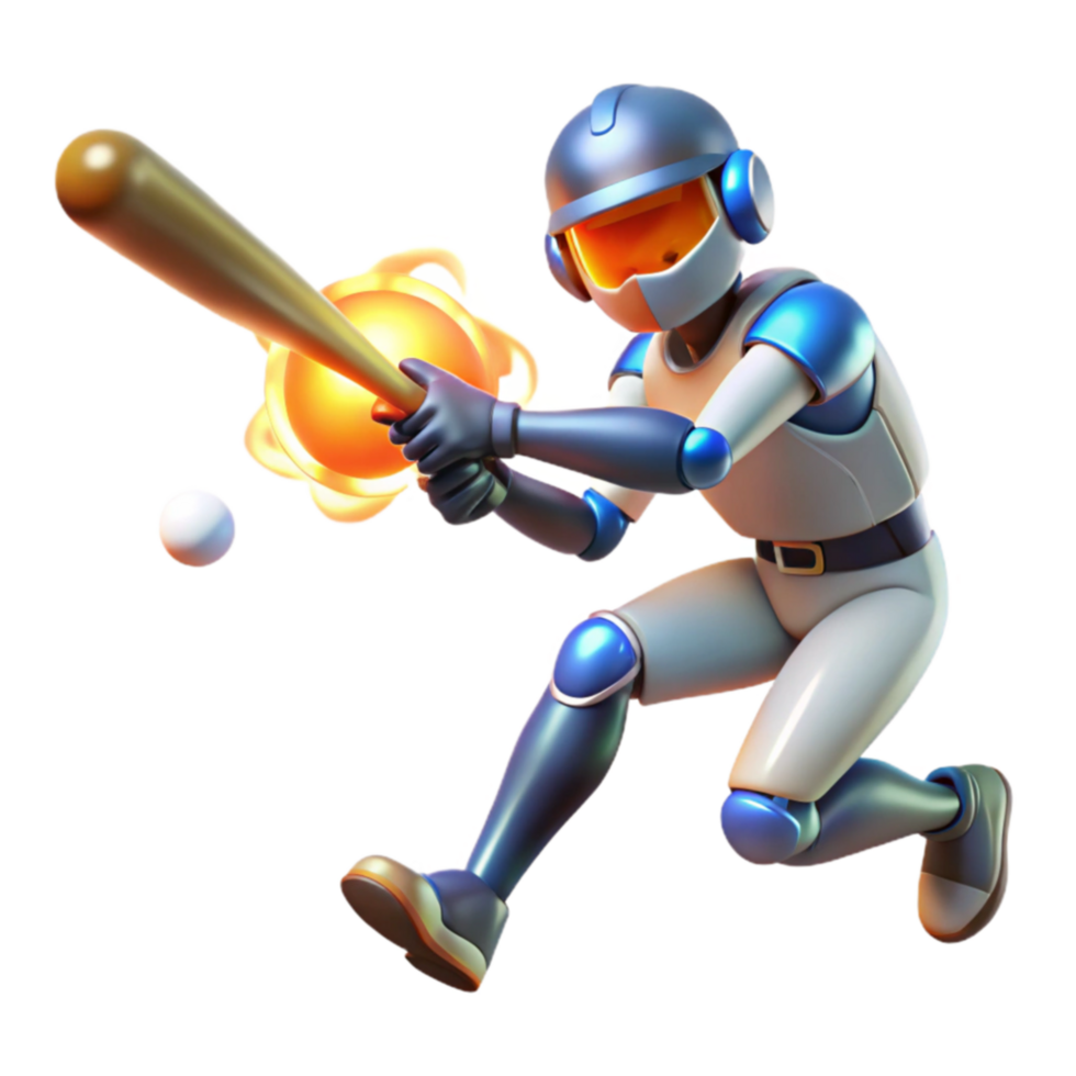 Robotic Baseball Player Powerful Swing, Futuristic Game png