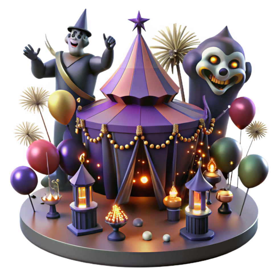Spooky Carnival Night 3D Render of Enchanting Circus Tent png