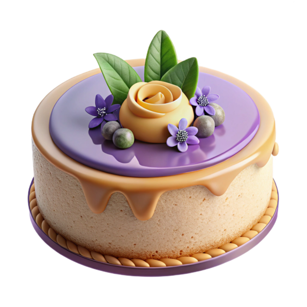 Elegant Purple Glaze Cake with Yellow Rose png