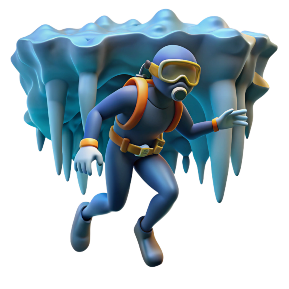 Diver Exploring Underwater Ice Cave png