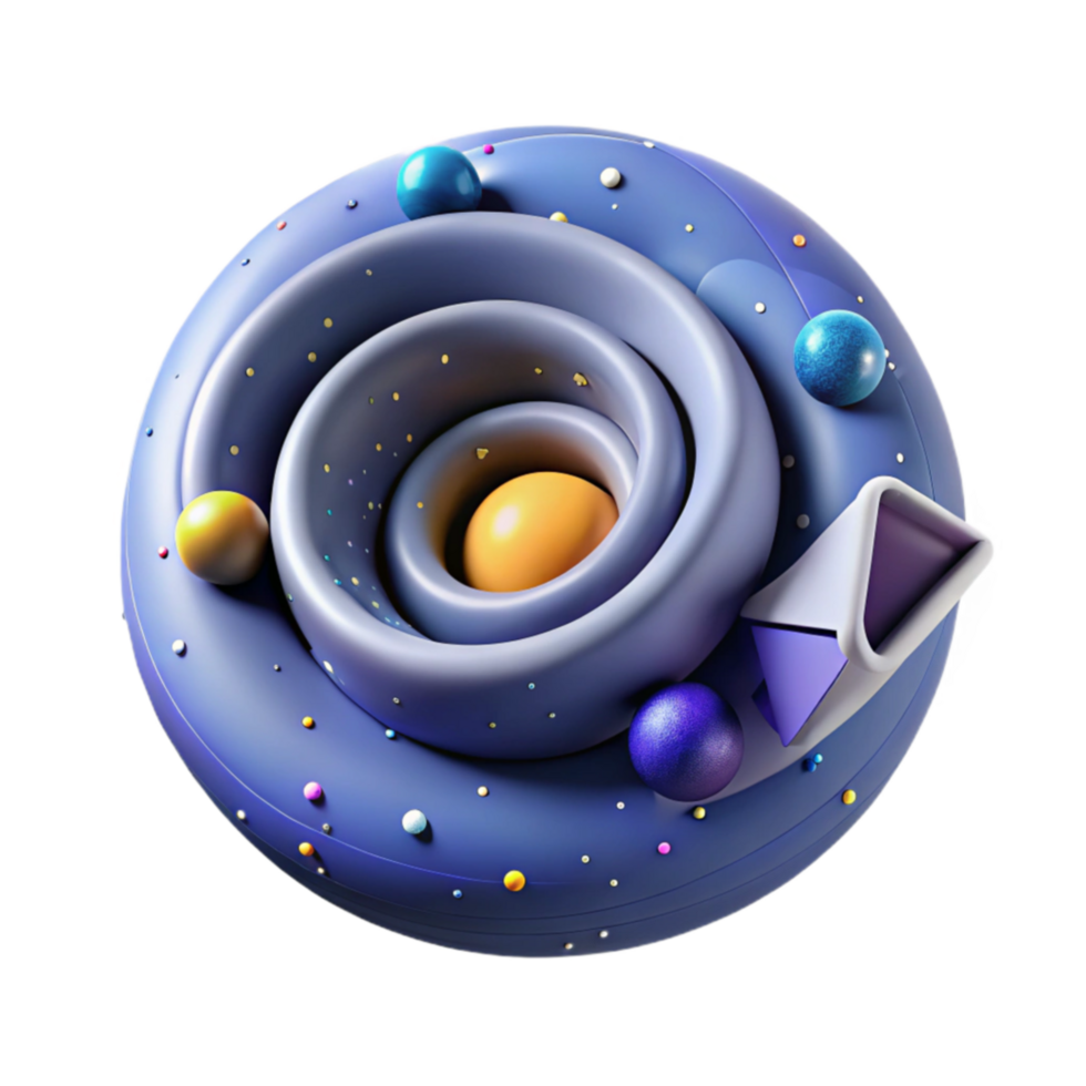 Abstract Spiral Sphere with Colorful Spheres and Geometric Shapes png