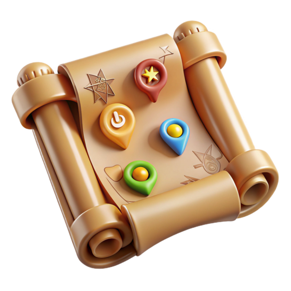 3D Treasure Map App Icon with Location Pins png