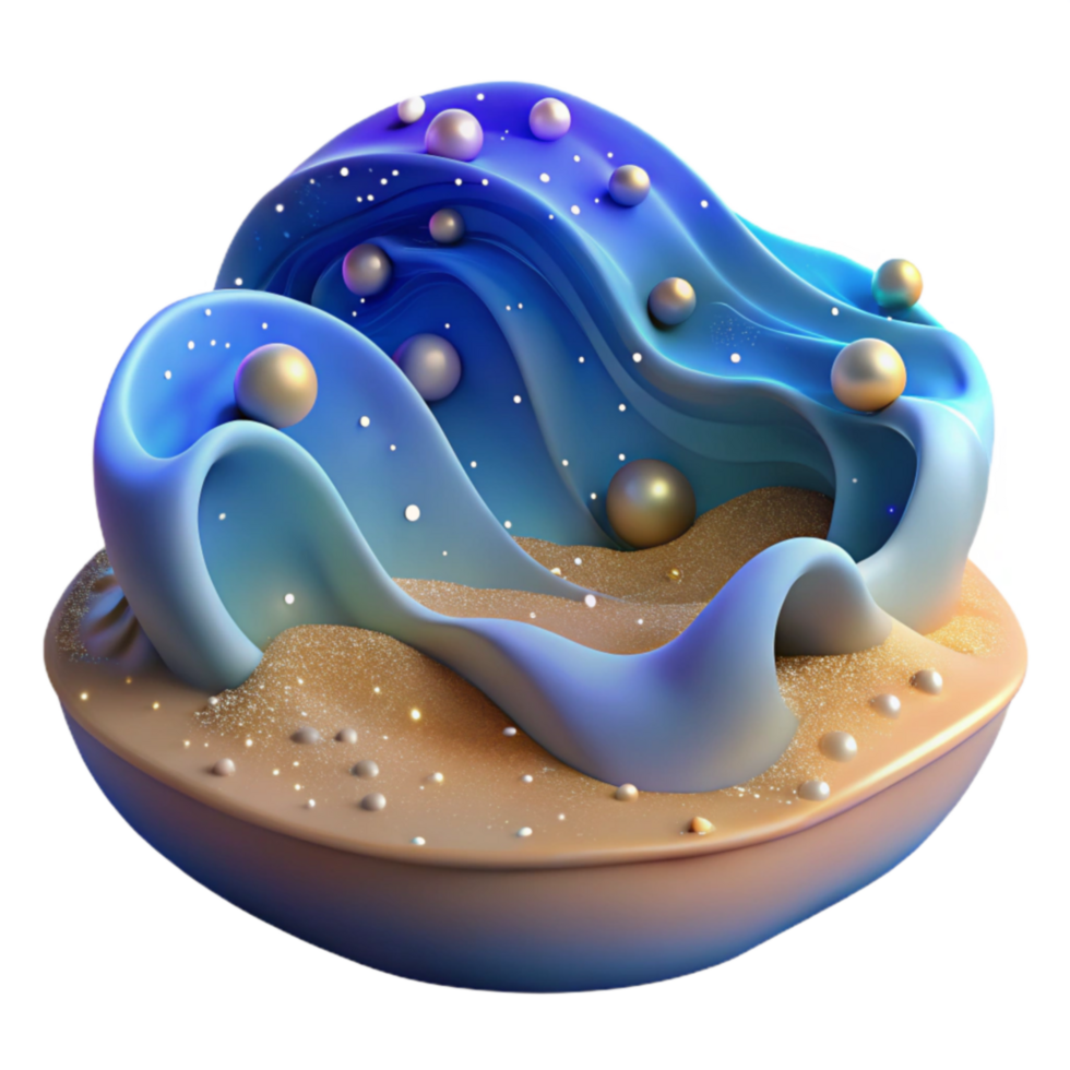 Abstract 3D Render Blue Waves, Golden Sand, and Pearls png