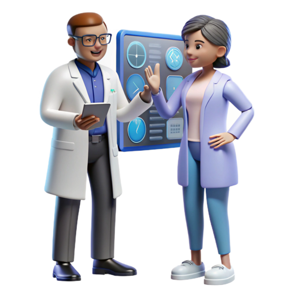 Healthcare Data Analysis Doctors Reviewing Patient Information on Digital Dashboard png