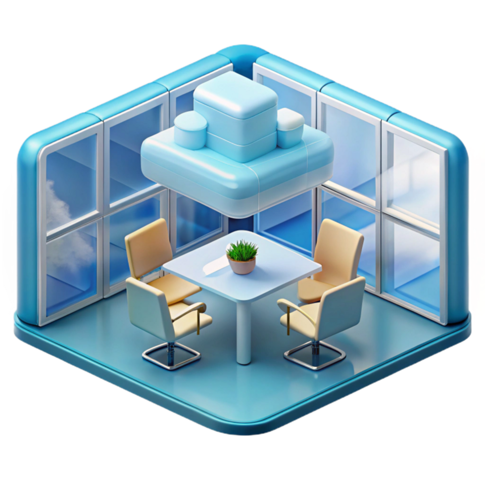 Modern Room Design Isometric View of Minimalist Dining Area with Skylight png