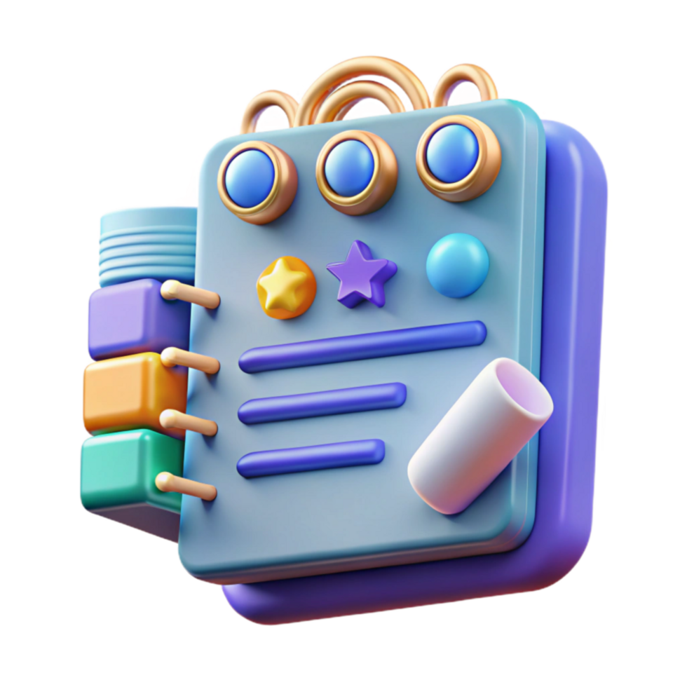 Colorful 3D Notebook Icon Notes, Planner, Reminder, Schedule, Organization, App, Design, Interface, UI, Digital png