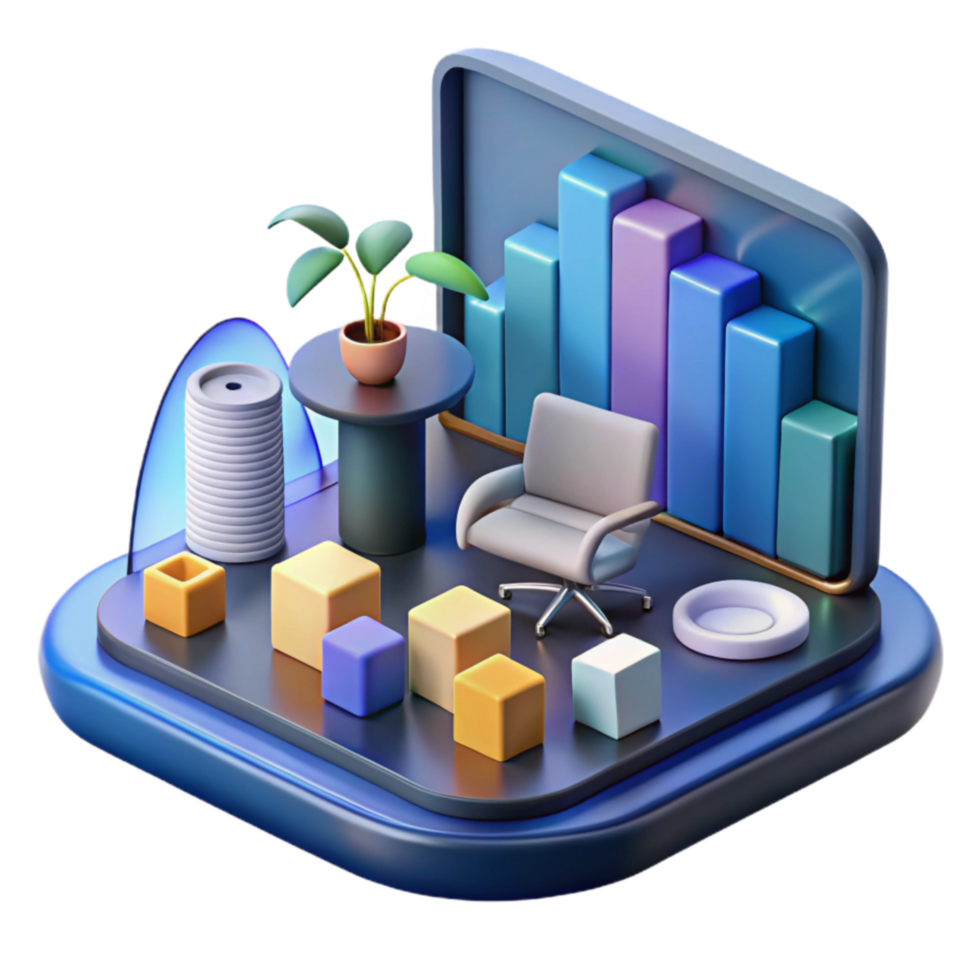 Modern Office Workspace Productivity, Design, and Data Visualization png