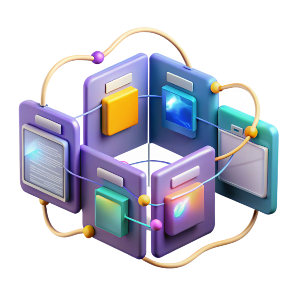 Interconnected System Modular Design, Data Integration, Visual Interface, Networked Components, Digital Ecosystem, Information Sharing, System Architecture, Connectivity, Data Flow, Cloud Computing png
