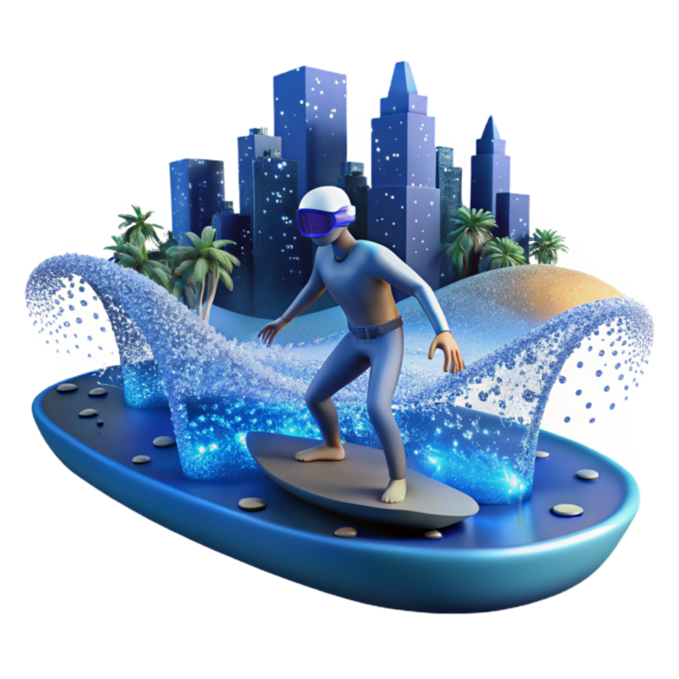 Night City Surfing Virtual Reality Wave Riding Adventure png