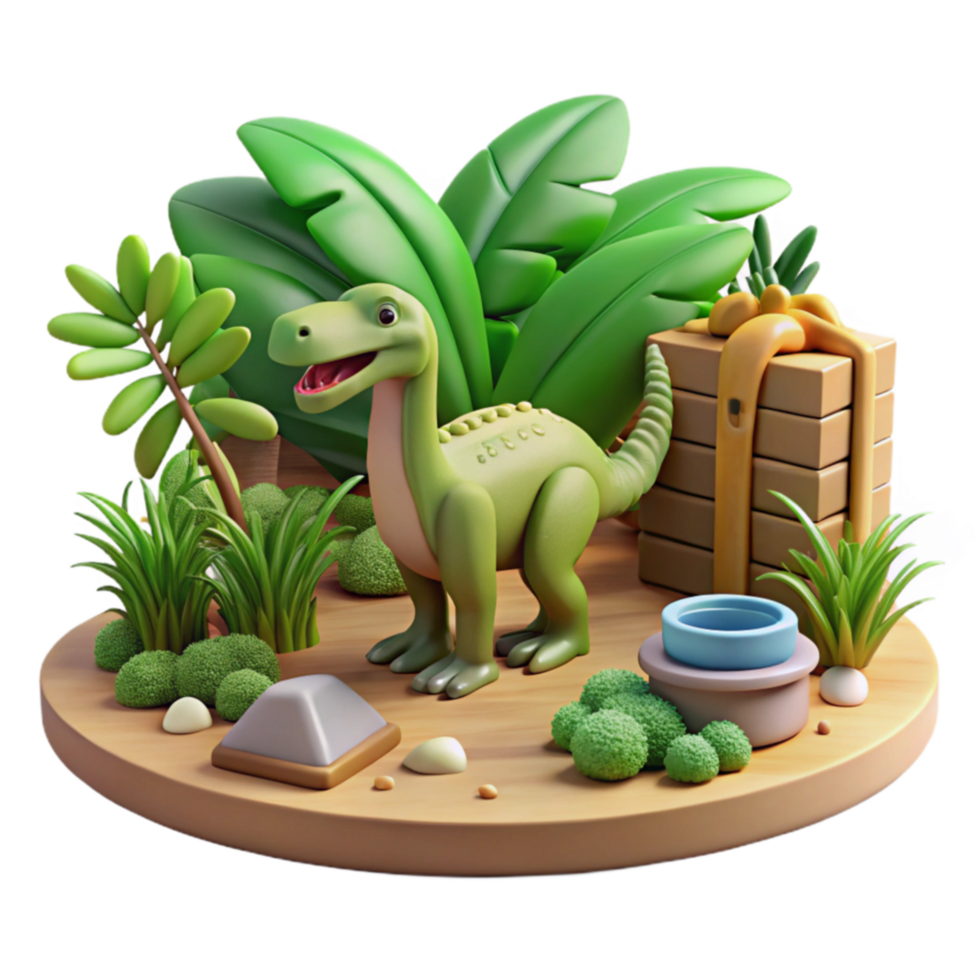 Cute Dinosaur in Jungle Setting 3D Render png