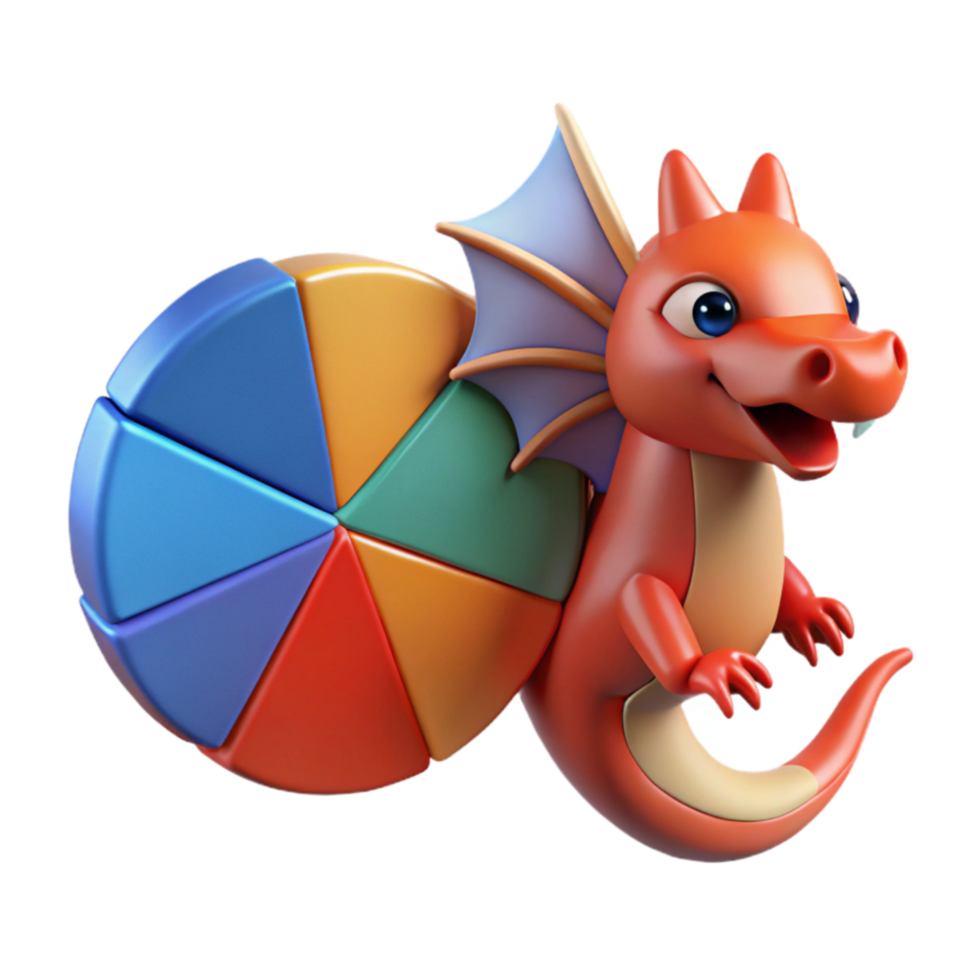 Cute Dragon with Pie Chart Data Visualization png