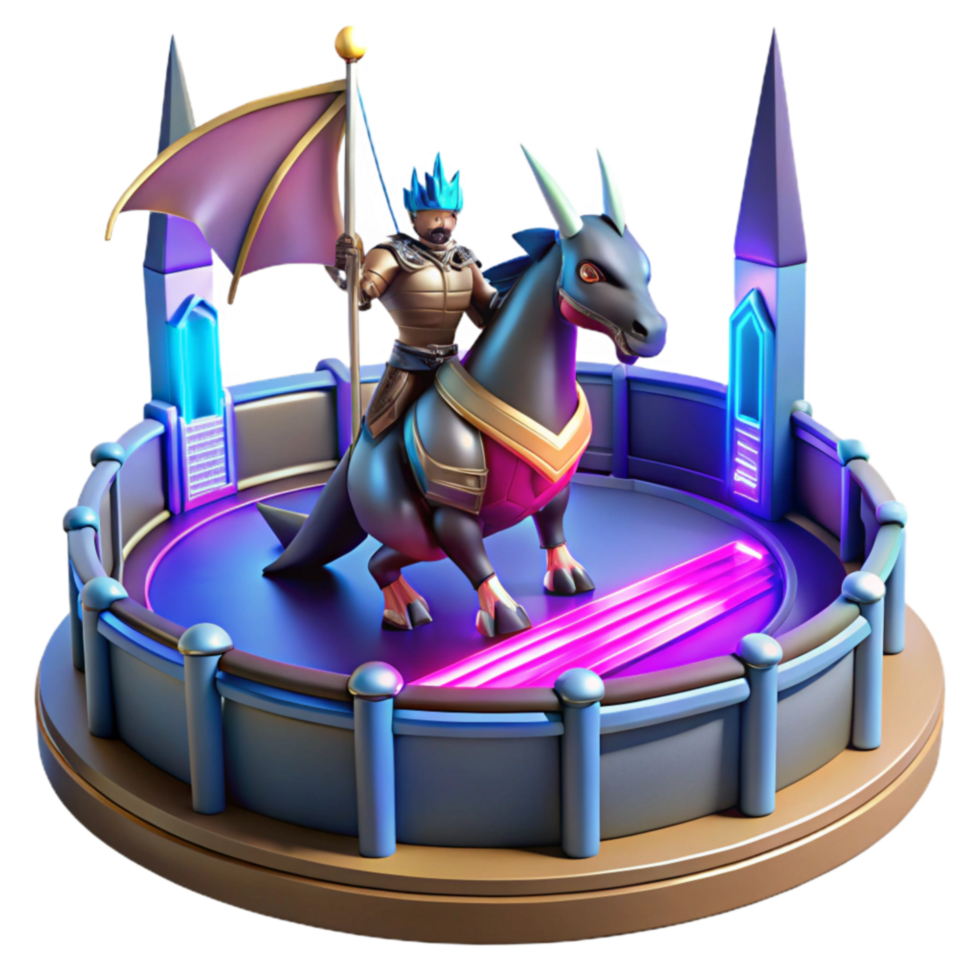 Knight on Dragon Fantasy Arena 3D Render png