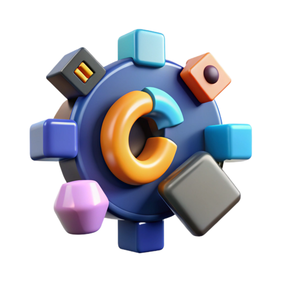 3D Colorful Blocks and Chart Data Visualization Concept png