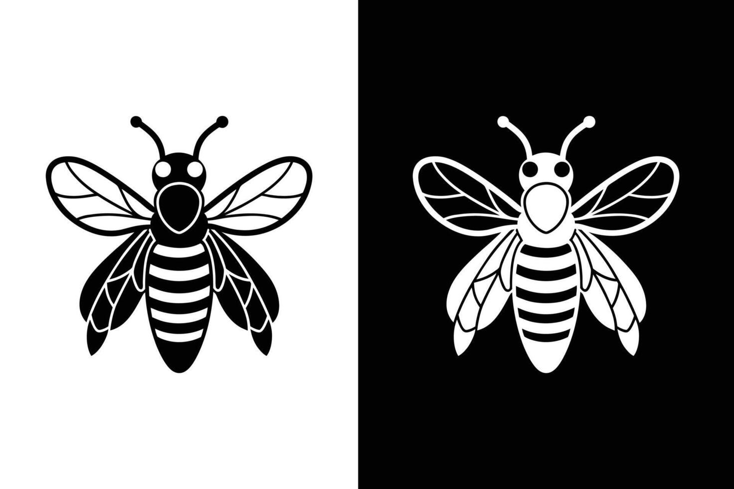 Bee icon symbol silhouette of a honey bee sign. illustration black white background. vector
