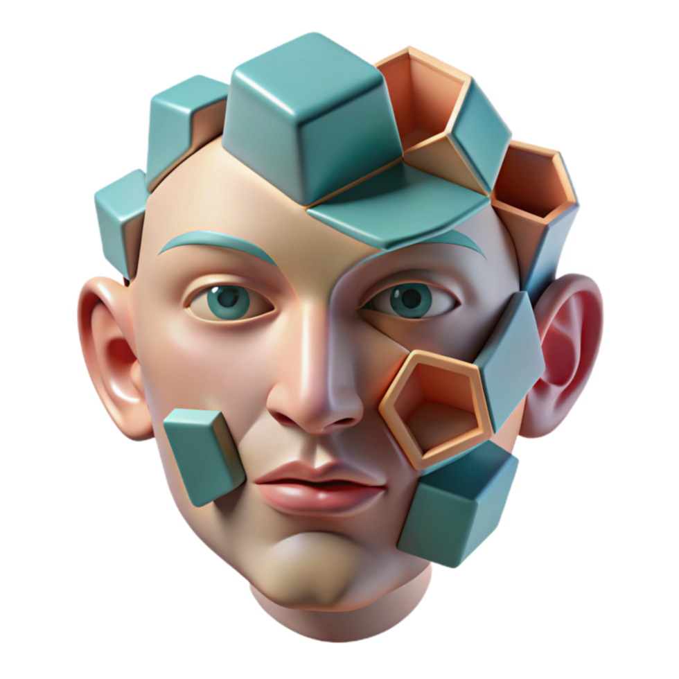 Abstract 3D Head with Geometric Shapes png