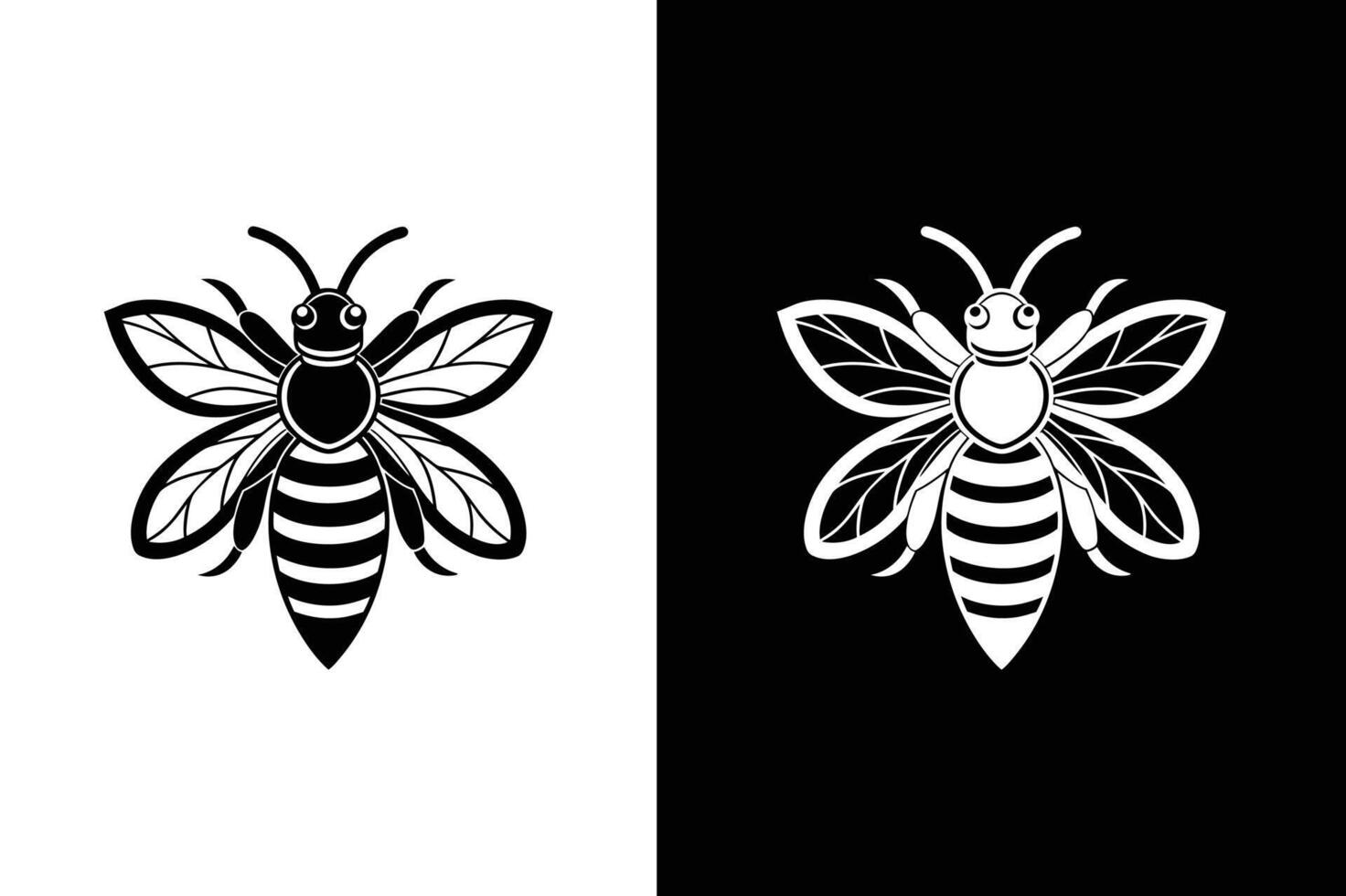 Bee icon symbol silhouette of a honey bee sign. illustration. Simple black and white bee icon vector