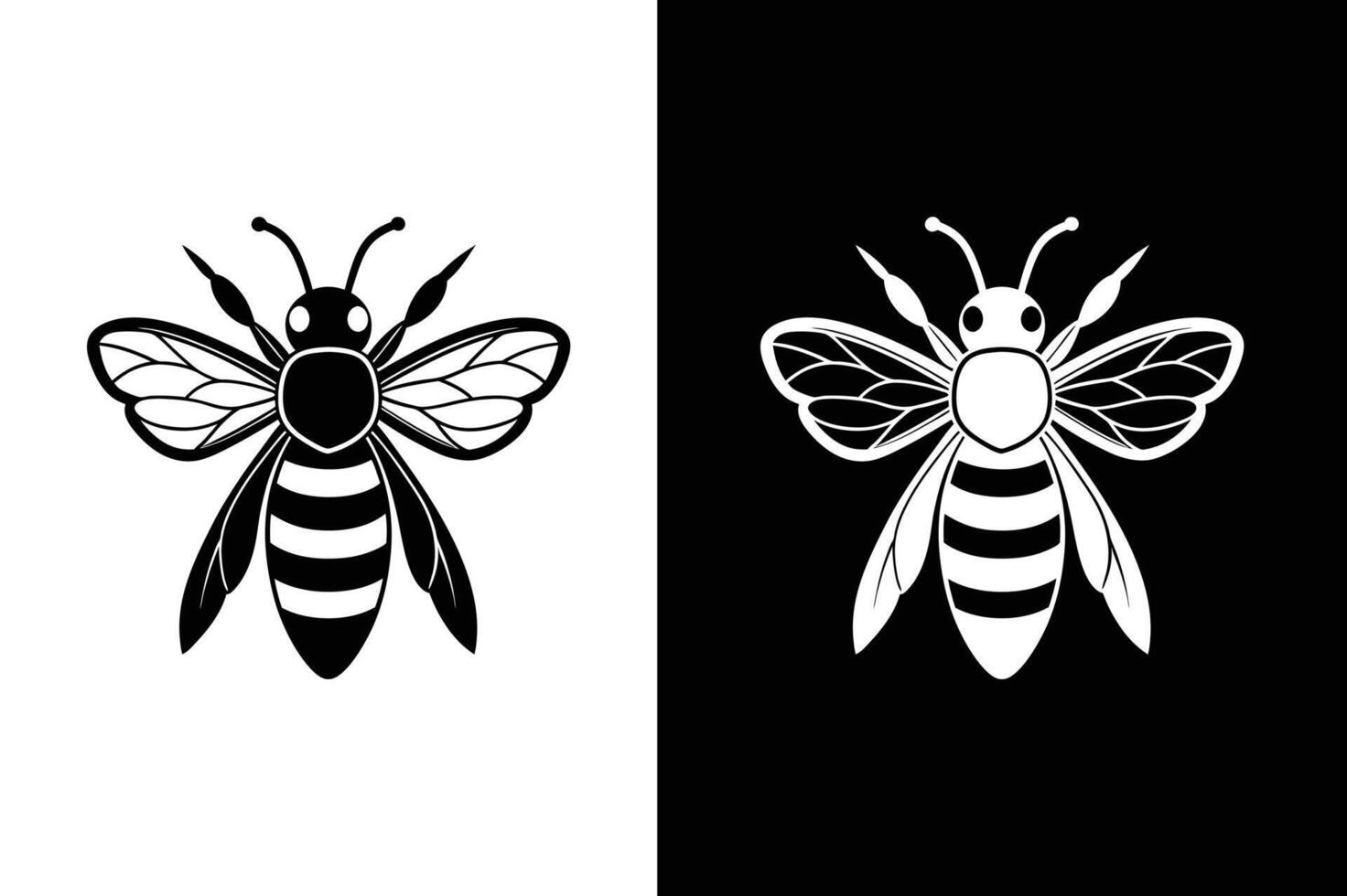 Bee icon symbol silhouette of a honey bee sign. illustration. Simple black and white icon vector