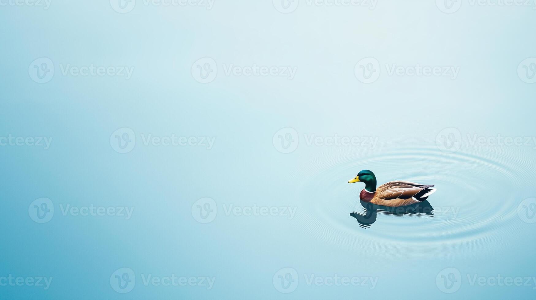 Mallard Duck Gliding on Serene Pond with Soft Ripples in Calm Blue Water Nature Wildlife Photography Suitable for Peaceful and Tranquil Themes in Stock Image Collection photo
