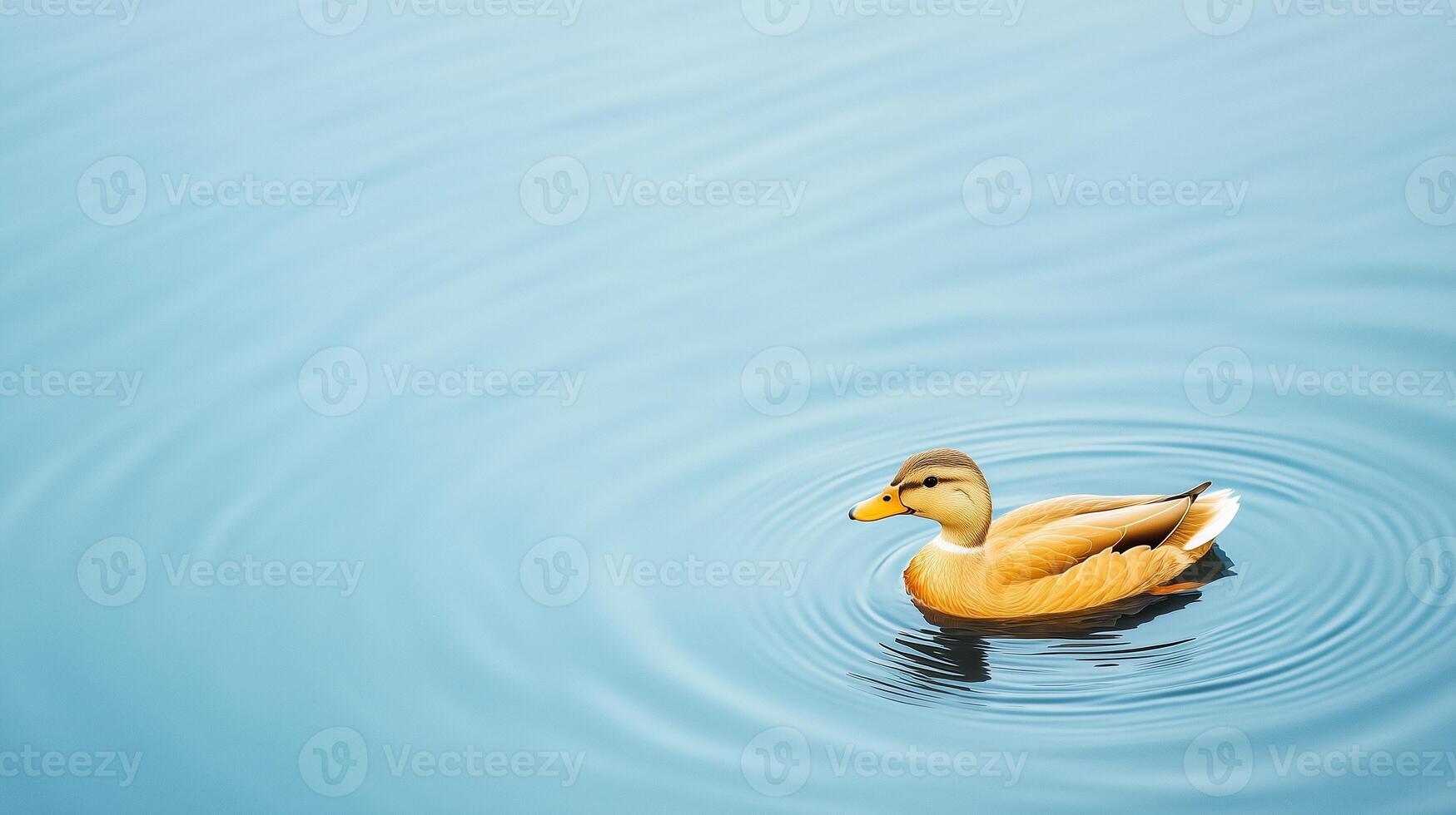 Tranquil Duck Floating on Serene Pond With Rippling Water in Bright Natural Light Reflecting Peaceful Outdoor Wildlife Setting Amidst Clear Blue Sky photo