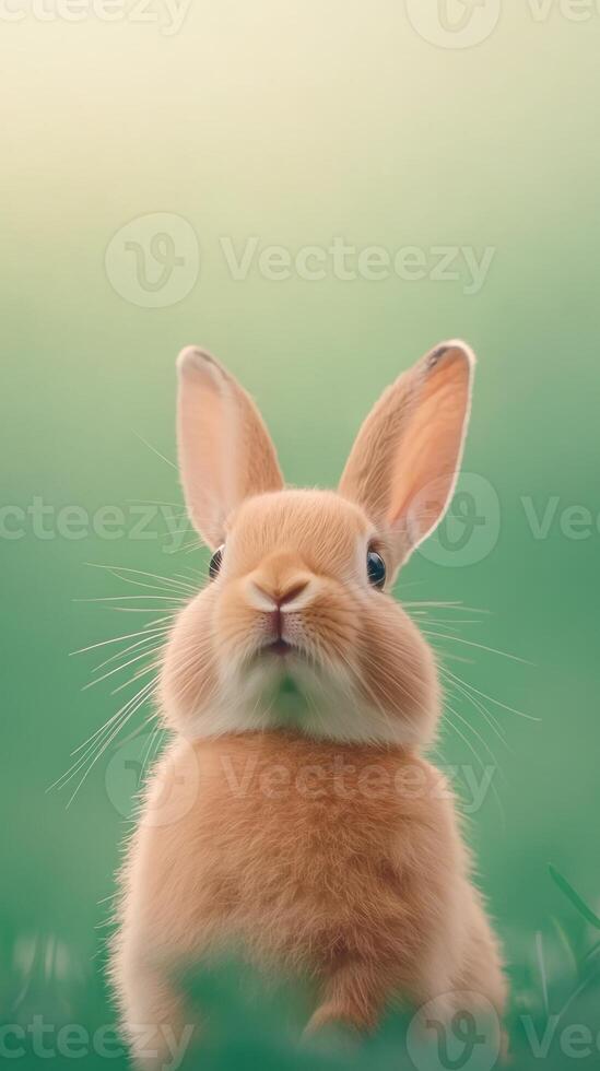 Adorable Rabbit in Lush Greenery with Soft Focus and Natural Lighting for Peaceful Spring Vibes and Easter Themes photo