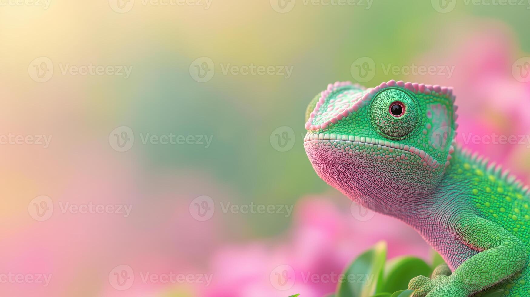Chameleon Blending Seamlessly Into Vibrant Rainforest Background With Lush Greenery And Tropical Colors Perfect For Nature And Wildlife Photography Concepts And Design Elements photo