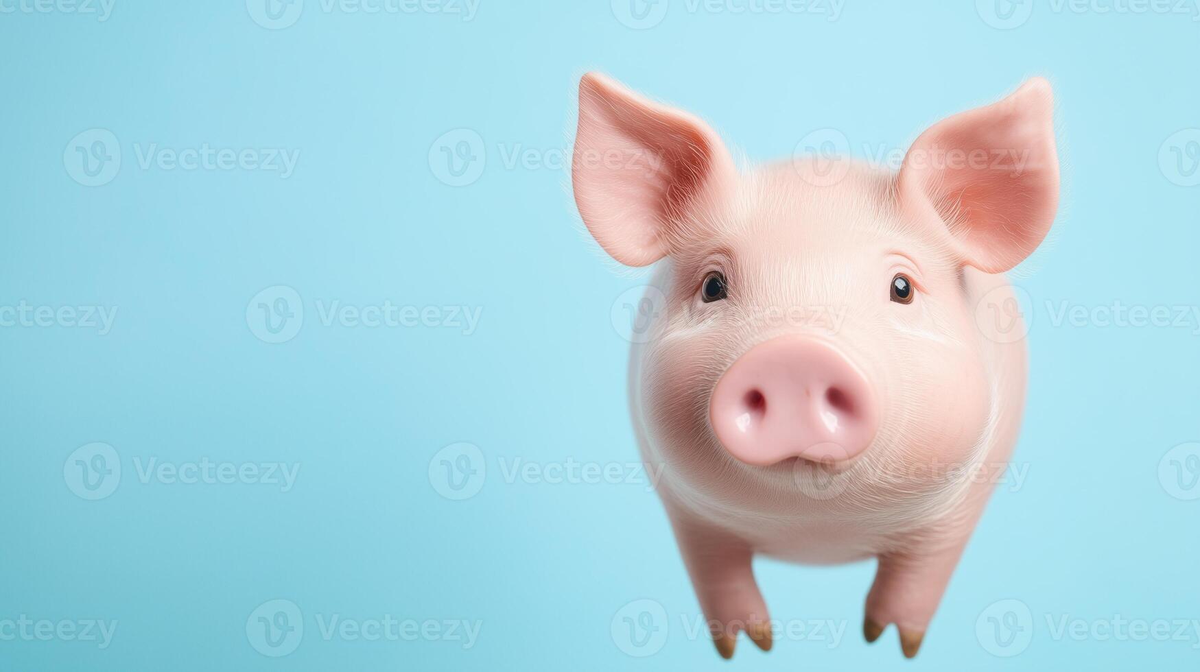 Pink Piggy Bank on Light Blue Background Representing Savings and Financial Security, Featuring a Cute Design, Symbolizing Banking and Finance, Ideal for Financial Services and Budgeting Themes photo