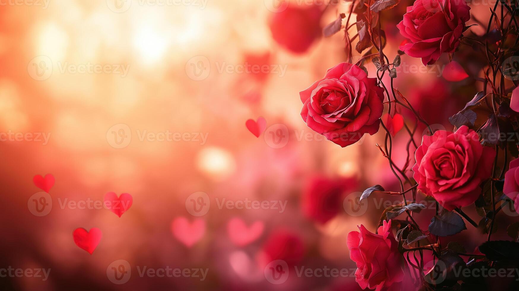 Romantic Rose Backdrop With Intertwined Blooms And Hearts For Valentines Day Highlighting Love And Passion With A Warm Color Palette Perfect For Romantic Settings And Event Design Concepts photo