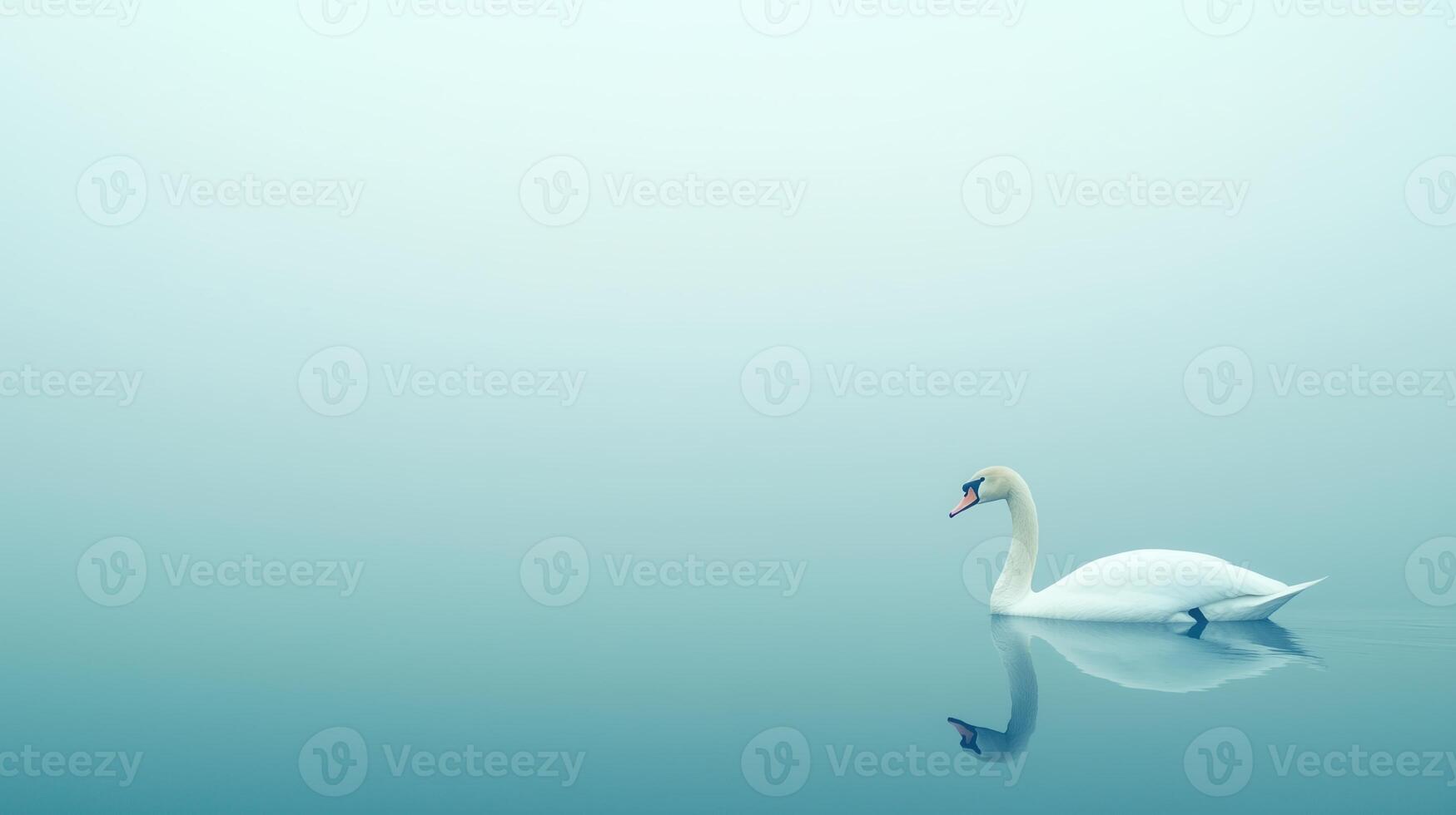 Tranquil Swan Gliding on Serene Water With Perfect Reflection in Minimalist Design Enhancing Peaceful Ambiance and Elegant Nature Scene in Soft Pastel Colors for Calming and Meditative Visuals photo